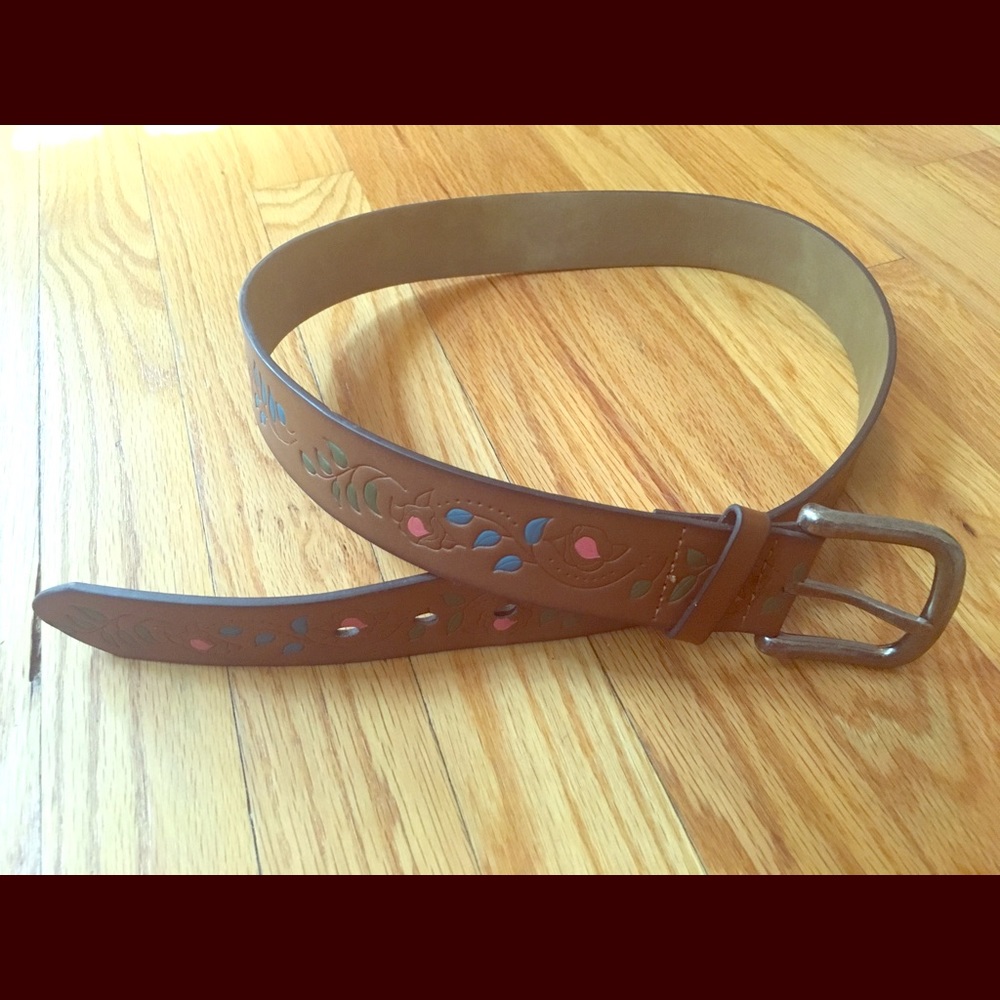 Light brown belt with floral design